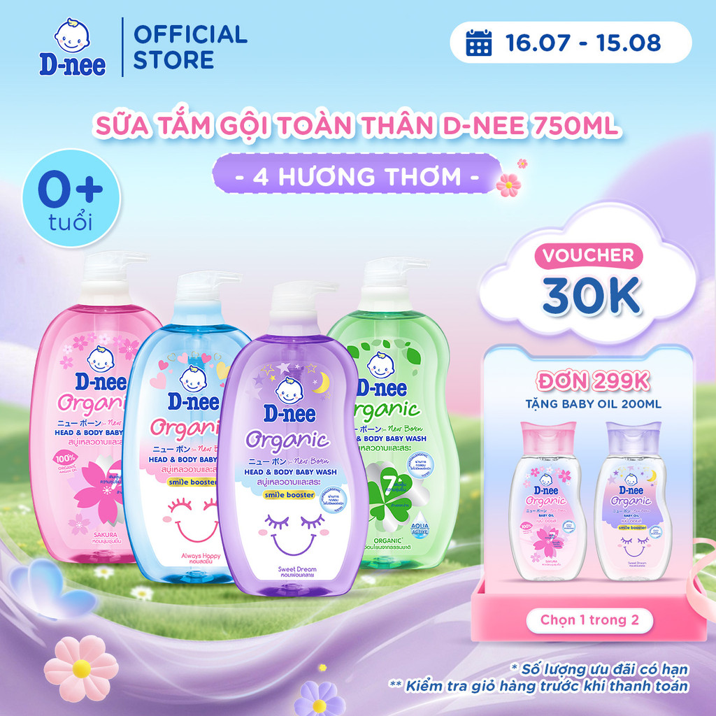Sữa tắm gội D-nee cho trẻ sơ sinh dưới 3 tuổi 750ml - 4 Hương thơm