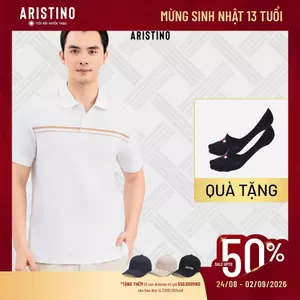 ARISTINO Áo Polo Nam Trắng Kẻ APS600EDP01 Cotton Regular Fit Smart Casual Thanh Lịch Thoáng Mát