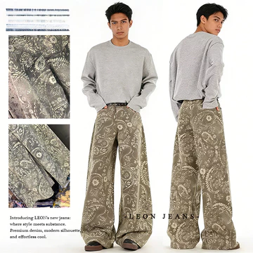 Nam Quần Ống Rộng Quần Nam Retro Thanh Lịch In Hình Quần Phố Quần Jean Rời Quần Retro Quần In Thời Trang Quần