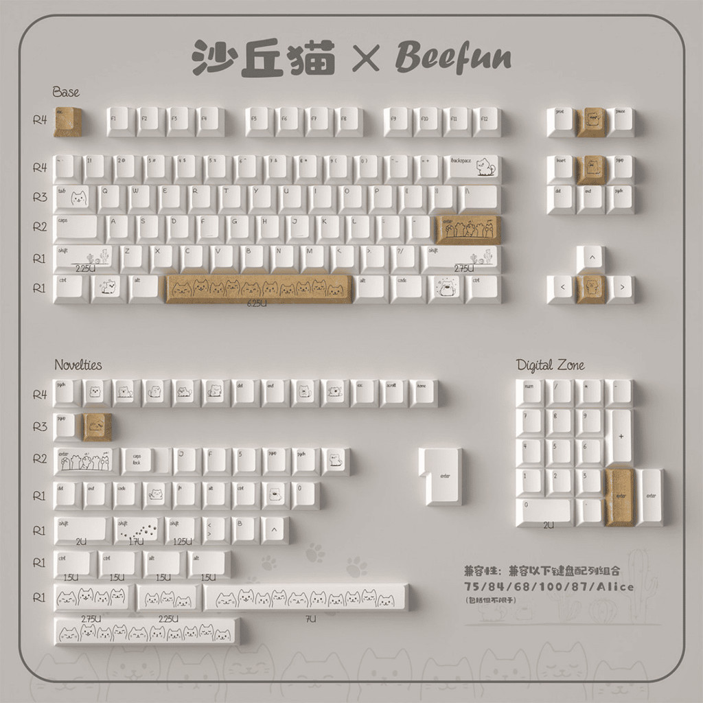 Bộ Keycap Ure Sand Cat 152 Phím Cherry Profile PBT Dye-Sub, Theme Mèo Cát Beige Brown, Stem MX, Nhiều Layout | BigBuy360 - bigbuy360.vn