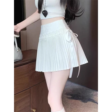 váy ngắn nữ váy chữ a ngắn Váy xếp ly màu trắng cỡ lớn chân váy bánh bèo viền ren mùa xuân cho nữ váy jk chân váy chữ a cạp cao váy ngắn hot