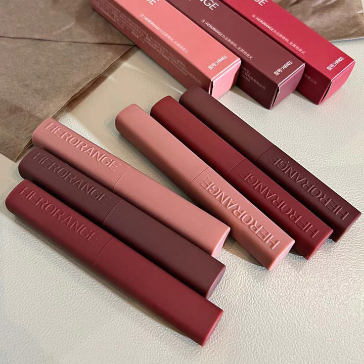 Show Plain Red ❈ Face Saturated White Thin Tube Velvet Mist Matte Lipstick Hot Sale Soft herorange Lipstick Matte day Matte