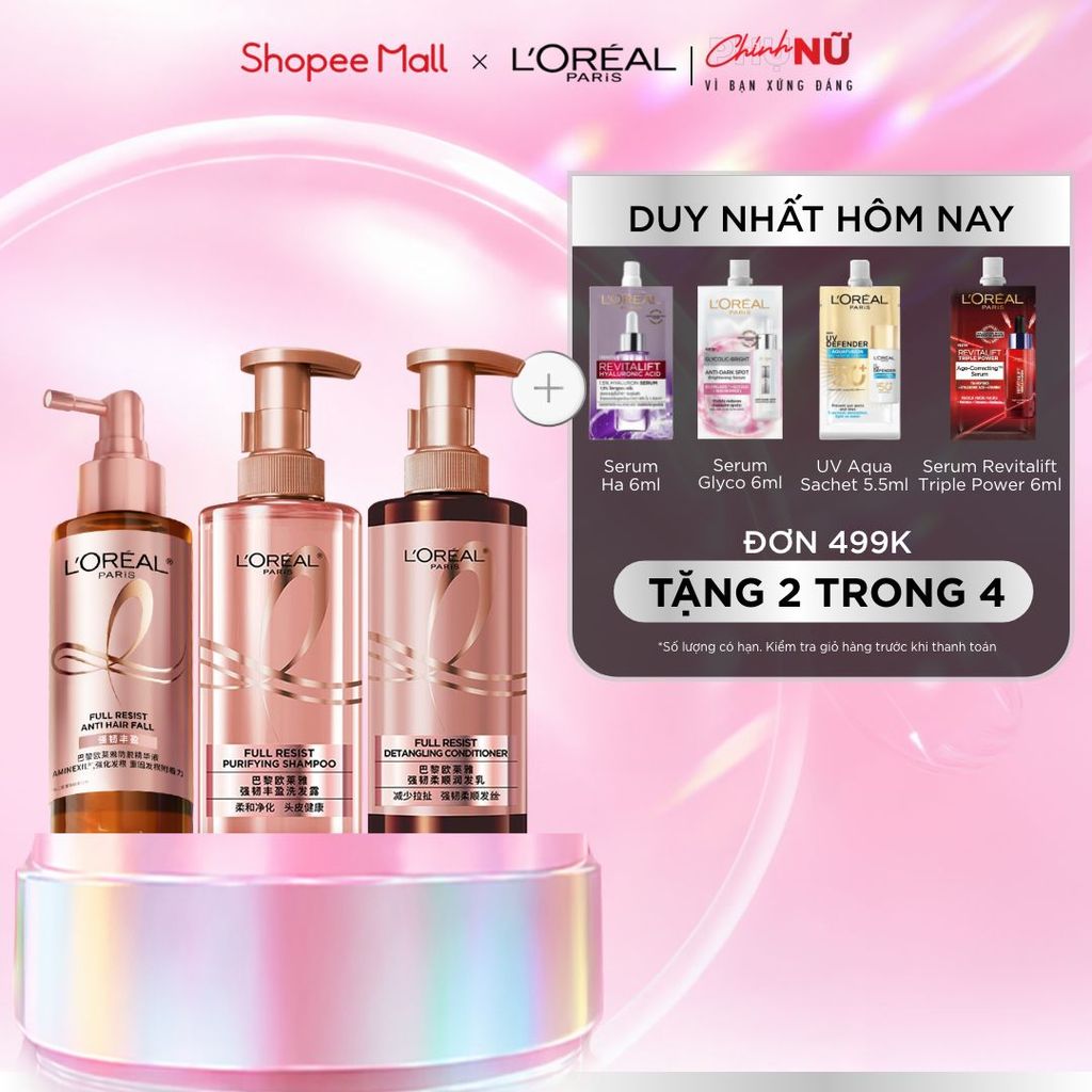 Bộ dầu gội xả & xịt serum ngăn ngừa & giảm gãy rụng tóc, tóc chắc khỏe hơn L’oreal Paris Full Resist 440mlx2, 90ml