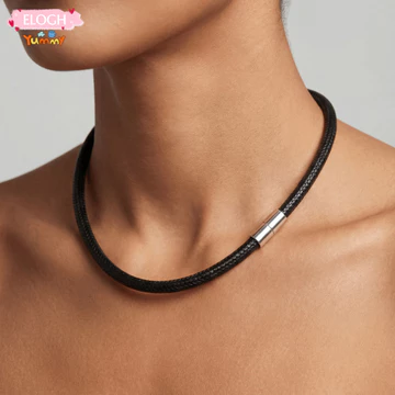 Vòng cổ dây bện ELO11, màu đen có khóa Vòng cổ dây da, Mặt dây chuyền DIY chống thấm nước 45cm Dây chuyền dây chuyền dây chuyền nam nữ