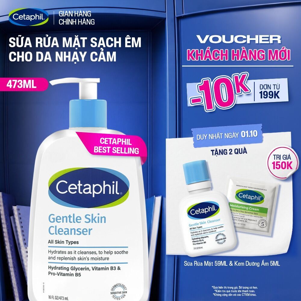 Sữa rửa mặt dịu lành cho da nhạy cảm CETAPHIL GENTLE SKIN CLEANSER 473ML