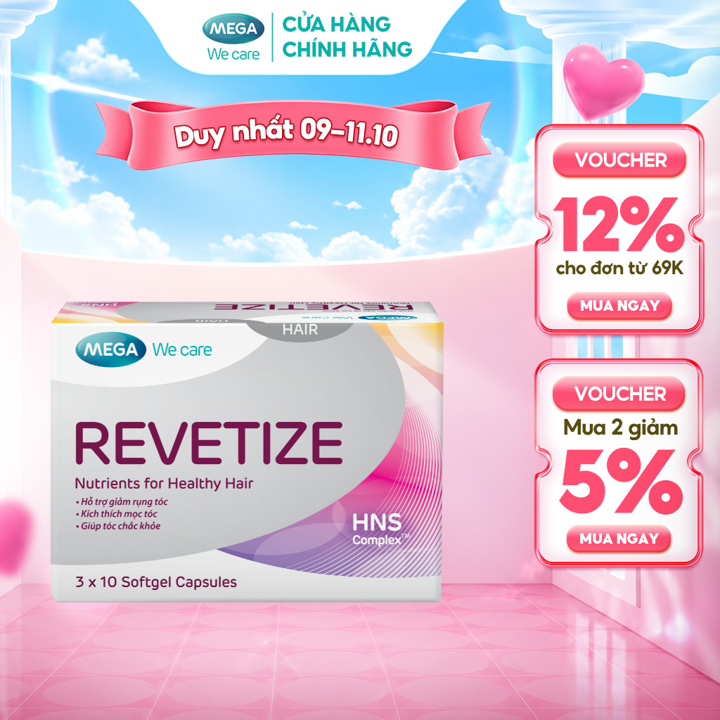 Viên uống hỗ trợ giảm rụng tóc, kích thích mọc tóc Mega We Care Revetize (30 viên) – TPBVSK