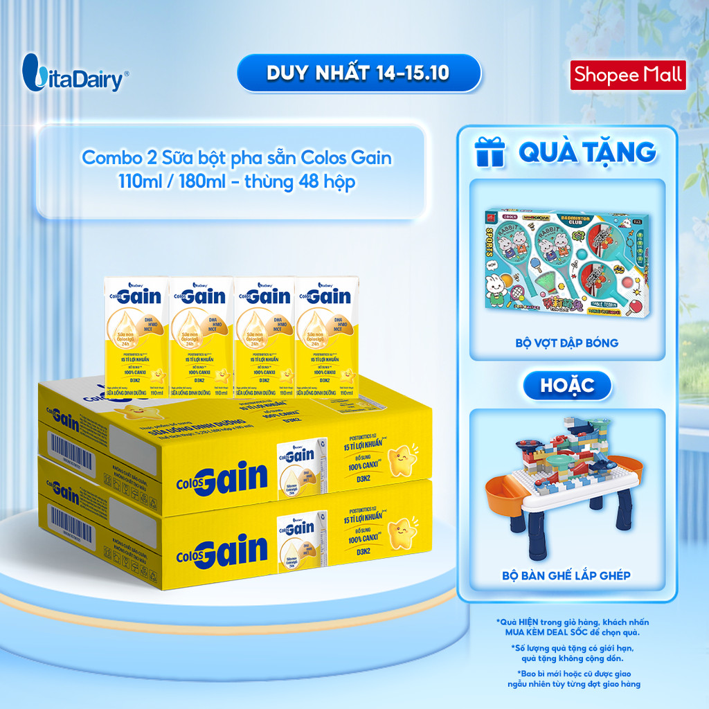 [COMBO 2 THÙNG 48 HỘP] Sữa uống dinh dưỡng Colos Gain 110ml/180ml - Hỗ trợ tăng cân, giúp tăng cường đề kháng