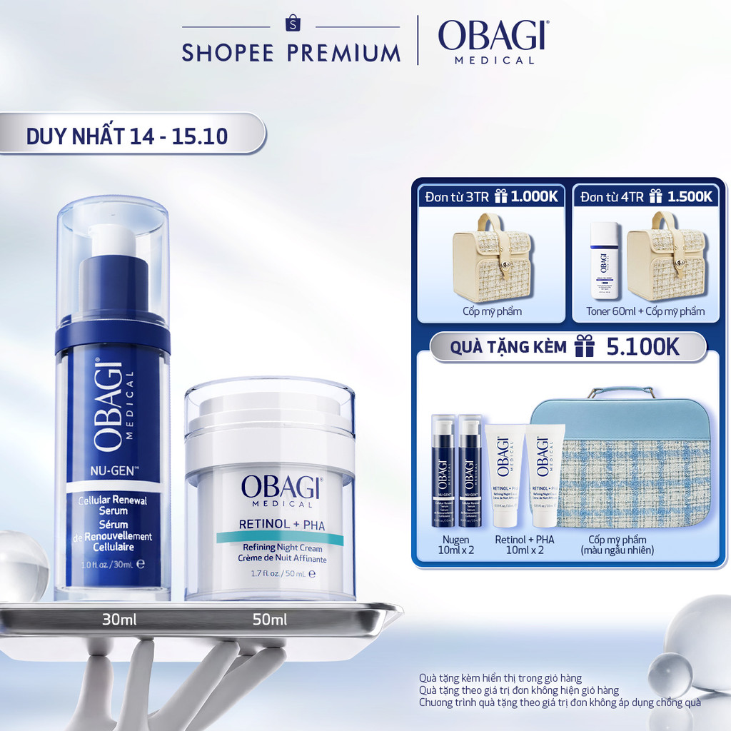Combo Serum Kích Hoạt Năng Lượng Tế Bào Obagi Nugen 30ml & Kem Dưỡng Đêm Obagi Retinol + PHA 50ml