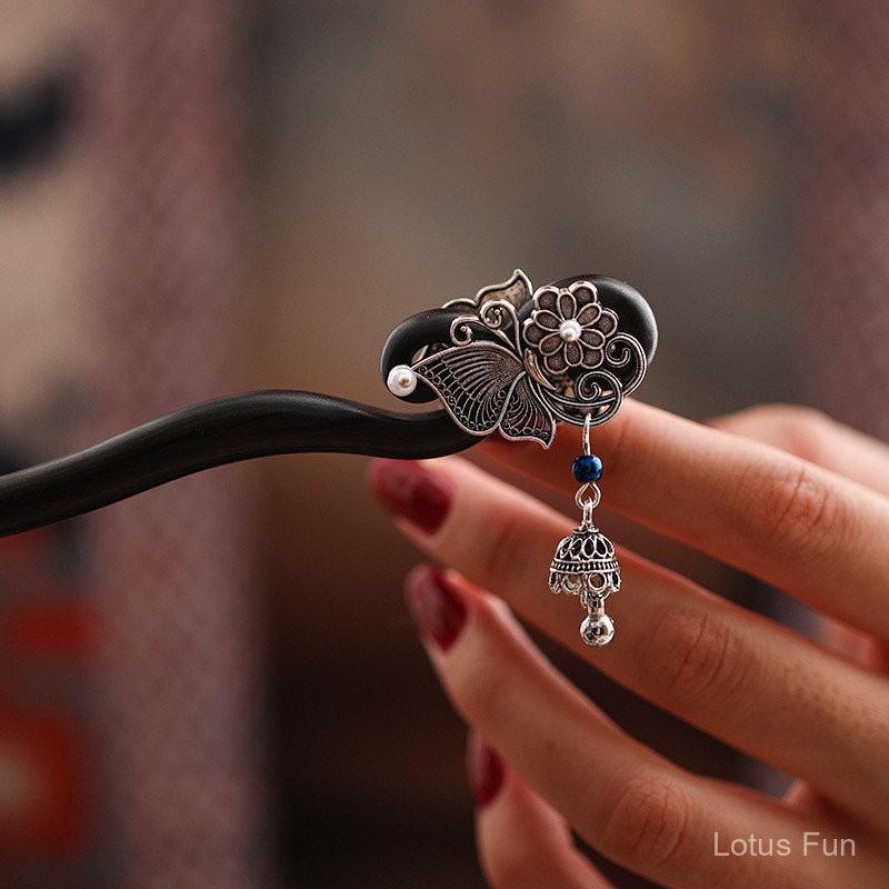 Kẹp tóc nữ phong cách Trung Hoa cổ điển, tua rua gỗ mun handmade, phụ kiện hoàn hảo cho trang phục hanfu sườn xám