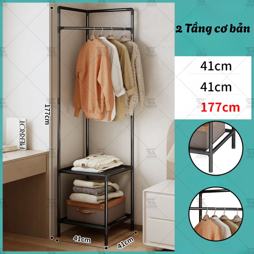 Kệ Treo Quần Áo Đa Năng Có Bánh Xe DINO, Kệ Sắt Treo Quần Áo Kèm Kệ Để Giày Dép, Túi Xách Tiện Lợi