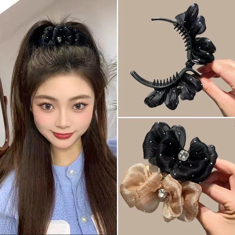 Kẹp tóc búi tóc hình bướm bằng vải lụa, kẹp cố định tóc đuôi ngựa cao . kẹp tóc nhà thương nguyệt