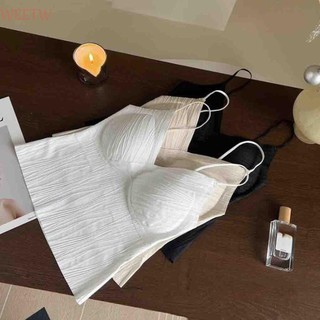 Áo Crop top không tay WEETW, Áo ba lỗ cổ chữ V liền mạch dành cho nữ, Áo lót mỏng vừa vặn thời trang Áo ngực có miếng đệm Áo hai dây mùa hè
