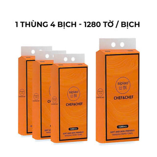 [Nội địa Trung] Thùng 4 bịch Giấy ăn rút treo tường Chef&Chef, 1280 tờ/bịch - siêu dai, mềm mịn
