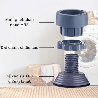 [Mẫu mới] Bộ 4 chân đỡ dáng cao chống rung tăng giảm chiều cao, đế cao su, dùng cho máy giặt, tủ lạnh, bàn ghế