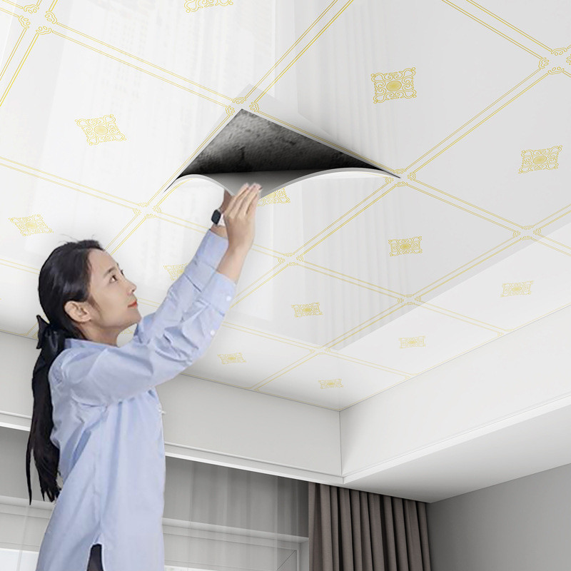 Tự Dính Trần Chống Thấm Nước Dán Tường PVC Mái Trần Chống Bẩn Miếng Dán Đơn Giản Phòng Khách Phòng Ngủ Phòng Tắm Nhà Bếp Giấy Dán Tường