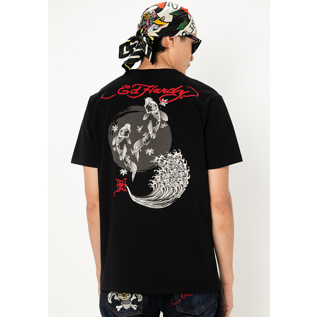 Áo thun thông thường Ed Hardy Fortune Sun Koi Áo thun thông thường-Áo thun Cotton nguyên chất dành cho nam
