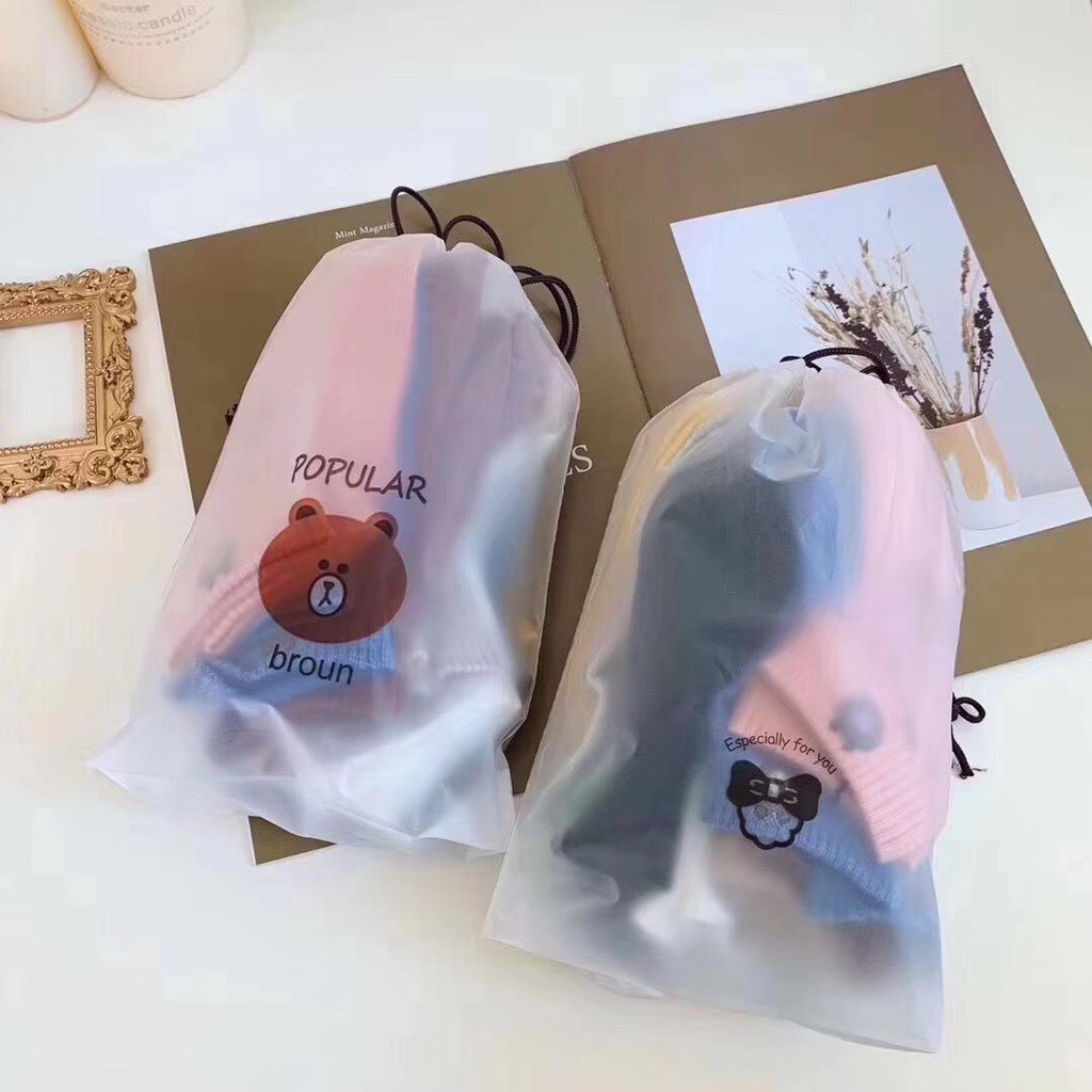 Combo 10 Đôi Tất Nữ Cổ Ngắn Hình Gấu Kute Chất Cotton Mềm Mịn Co Giãn 4 Chiều Tặng Kèm Túi Rút Xinh