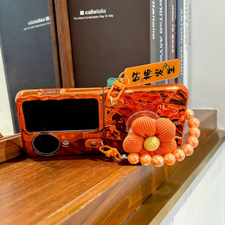 Ốp điện thoại gấp cho Oppo Find N2 N3 Flip Orange mạ điện ba chiều hoa màu cam vòng tay vỏ điện thoại tpu cứng