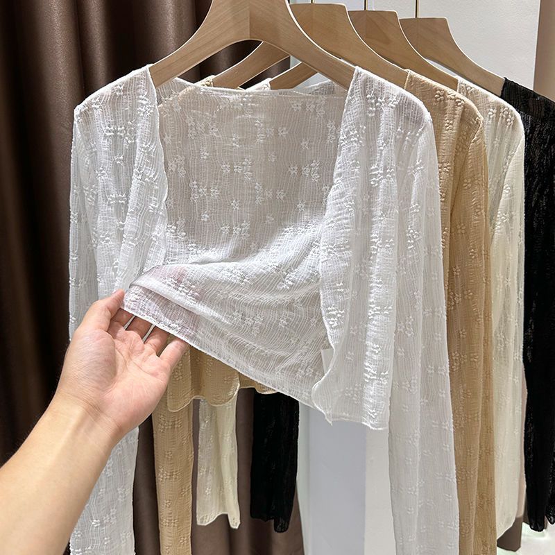 Áo cardigan nữ lưới tay dài hoa nổi , áo carigan trơn xịn co dãn nhiều dễ mix đồ - A236, A074