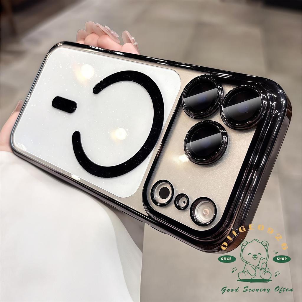 【 Ốp lưng iPhone17 】 Vỏ từ tính lấp lánh mạ màu cam iphone 17 Pro Max 16 15 14 13 12 11 cho vỏ iPhone PC Vỏ cứng chống sốc
