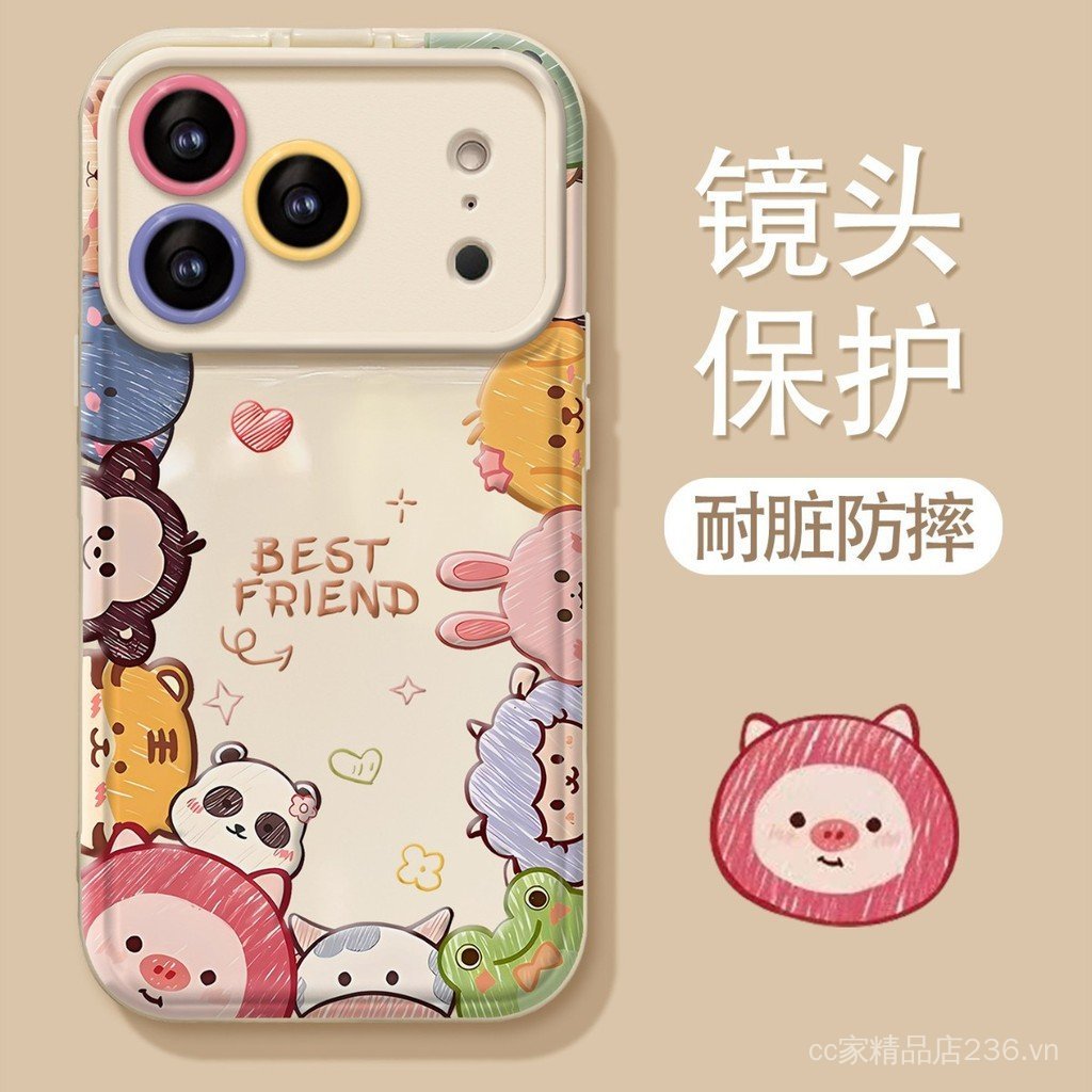 Vòng tay động vật hoạt hình dễ thương Thích hợp cho 15 Ốp điện thoại iphone17 Series 16promax Silicon Chống sốc
