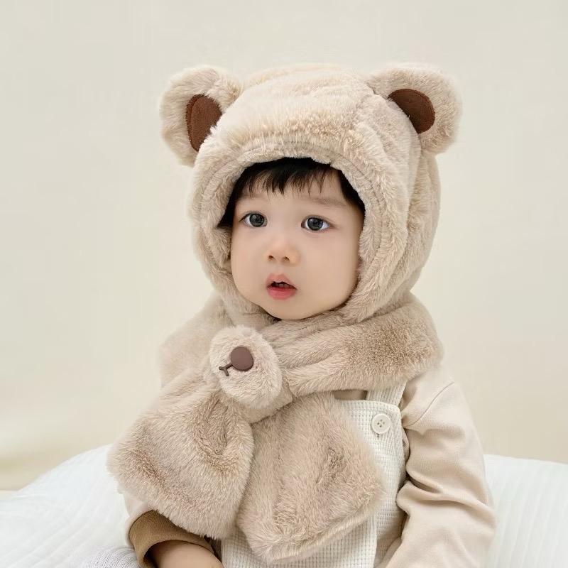 Mũ Gấu Kèm Khăn Cho Bé Dễ Thương Nhiều Màu Tai Gấu Cho Bé Từ 1Y-7Y Mùa Đông Ấm Áp 46-52 cm MB32