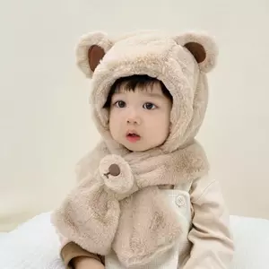 Mũ Gấu Kèm Khăn Cho Bé Dễ Thương Nhiều Màu Tai Gấu Cho Bé Từ 1Y-7Y Mùa Đông Ấm Áp 46-52 cm MB32