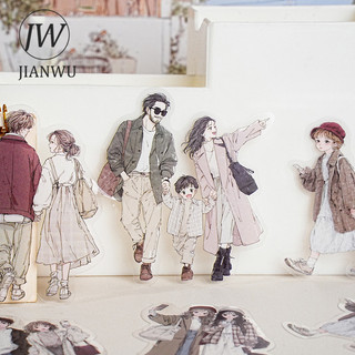 JIANWU Người Đi Bộ Series Vintage Nhân Vật Phong Cảnh Chất Liệu Cắt Kéo Sổ Lưu Niệm PET Miếng Dán Sáng Tạo DIY Tạp Chí Văn Phòng Phẩm