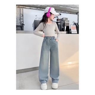 QuầN Jeans ốNg RộNg MớI Cho Bé GáI TúI Sau ThêU HọA TiếT Chữ Phù HợP Cho QuầN DàI Cho Bé GáI