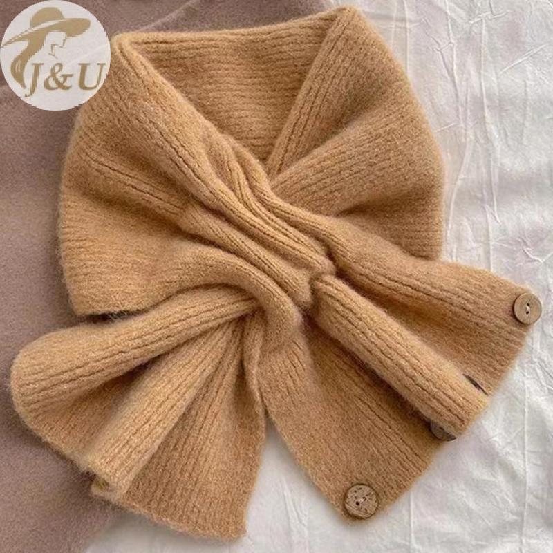 Khăn choàng cổ dệt kim chữ thập màu đơn giản, giữ ấm tốt dành cho nữ