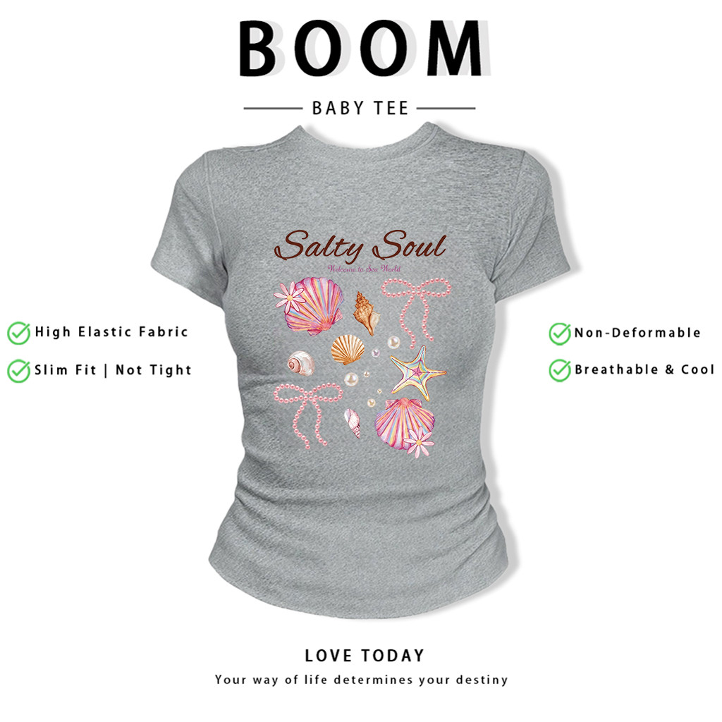 BOOM Áo Baby Tee Nữ Cotton Ôm Body-Áo Thun Ngắn Tay Y2K In Hình PhongCách Mùa Hè, Cổ Tròn Hàng Đầucách hàn quốc phong657