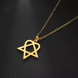 Mặt dây chuyền bằng thép không gỉ Heartagram Star Heart đơn giản cổ điển [Mina]