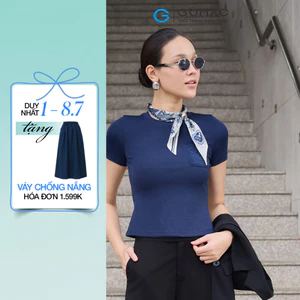 Áo thun nữ GUMAC kiểu ôm thêu hoa trên túi cổ tròn vải thun gân mềm mịn co giãn ATF05009