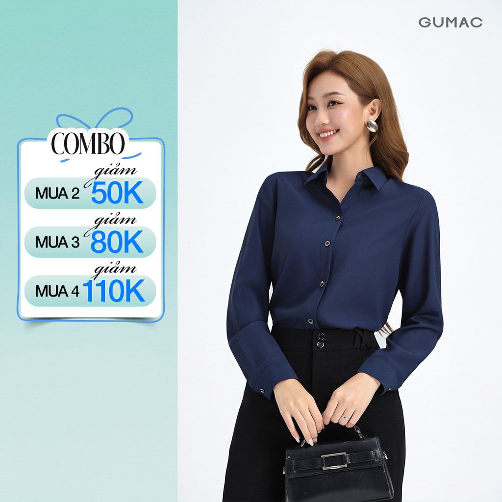 Áo Sơ Mi Nữ Tay Dài GUMAC Áo Kiểu Công Sở Lụa Mango Trơn Basic Mềm Mát Cao Cấp BAE00001 - 6211