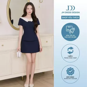 Set Đồ Áo Nhún Chân Ngực Cổ Ngang 2T28.2604, Chân Váy Ngắn Dáng Chữ A 4S11.2604. Set Đồ Nữ Tiểu Thư Công Sở Thanh Lịch
