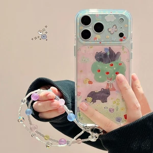 3D Emboss Mạ Vàng Rừng Mèo Dây Xích Kính Acrylic Ốp Lưng Điện Thoại iPhone 17 Pro Max 16 15 14 Vỏ Bảo Vệ Chống Sốc