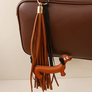 Phong Cách Mới Siêu Dài Dachshund Chó Tua Rua Mặt Dây Chuyền Pu Hoạt Hình Hình Hình Động Vật Túi Đồ Trang Trí