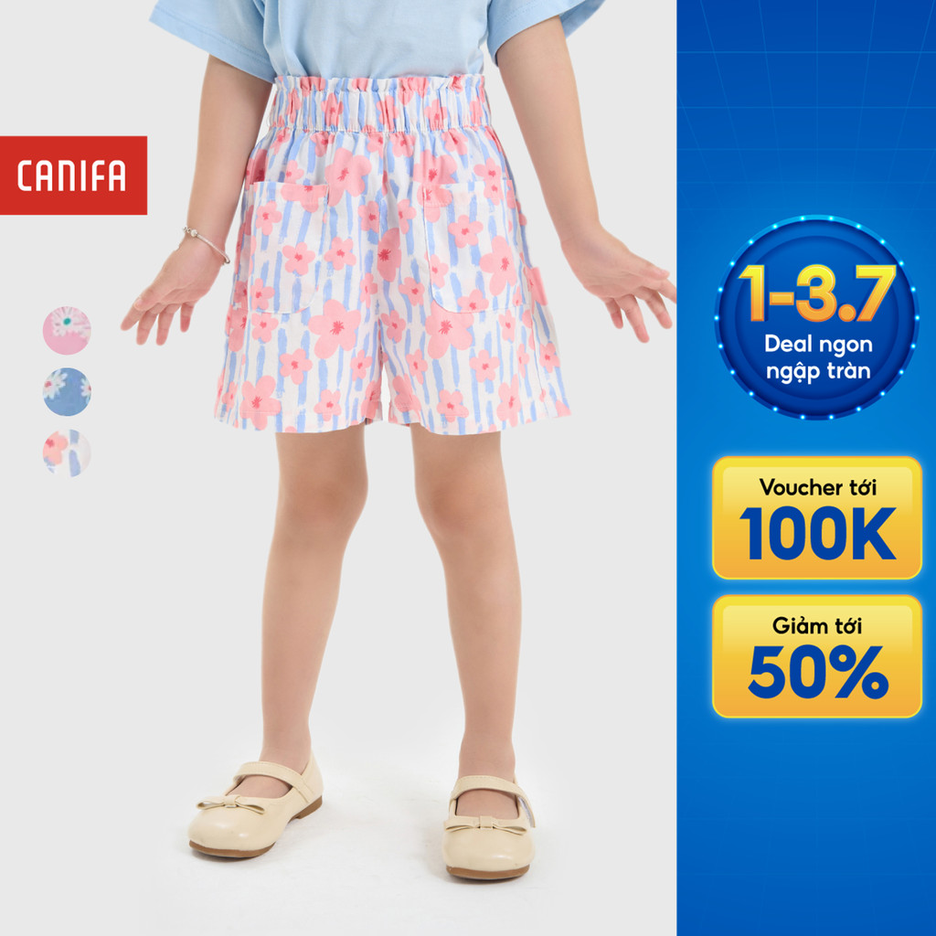 Quần short bé gái chất cotton mềm mại CANIFA họa tiếp mùa hè cạp bèo 1BS25S006