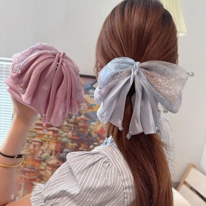 Thời Trang Hàn Quốc Nhiều Lớp Nơ Lấy Kẹp Nữ Tính Khí Pha Lê Kim Cương Giả Đuôi Ngựa Kẹp Tóc Siêu Cổ Tích Cảm Giác Cao Cấp