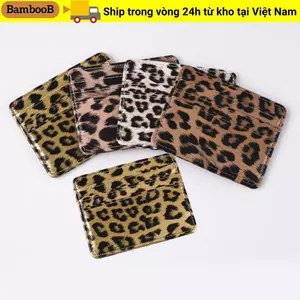 Hộp đựng thẻ BAMBOOB, Ví đựng thẻ in hình da báo mỏng nhiều khe, Ví đựng thẻ da PU cổ điển Unisex