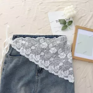 Váy ngắn tam giác PYCOU, Viền ren mềm ren nửa váy, Váy rèm mông nhẹ phong cách Hàn Quốc dành cho nữ
