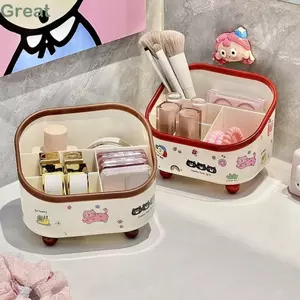 Hộp lưu trữ văn phòng phẩm TUYỆT VỜI, Hộp đựng bút Dopamine dung tích lớn, Sáng tạo với nhãn dán Bàn chải trang điểm hoạt hình nhiều lưới dành cho học sinh Bé gái