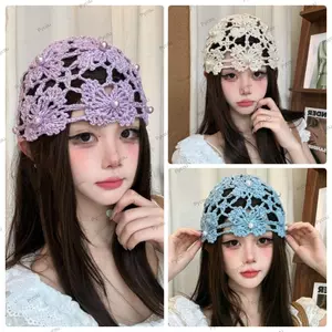 Mũ beanie chui đầu PYCOU, Mũ beanie dệt kim móc tay rỗng, Mũ nồi mỏng thoáng khí Hàn Quốc dành cho nữ