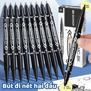 Bút Lông Dầu 2 Đầu Đánh Dấu Mực Nước Đậm, Siêu Nhanh Khô Cho Tranh Vẽ Mỹ Thuật Màu Đen/ Đỏ