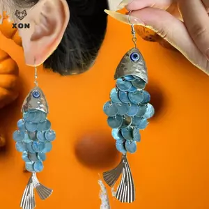 Bông tai mặt dây chuyền cá hình tròn phóng đại Trang sức cá tính cổ điển dành cho nữ Quà tặng [Mina]