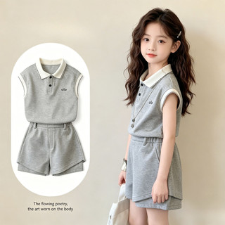Bộ đồ bé gái mùa hè - áo polo phối màu + quần short thể thao thoáng mát phong cách Hàn Quốc