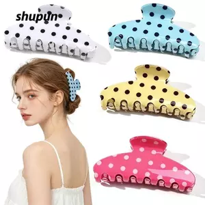 Kẹp Móng Vuốt Tóc SHUPUN, Chấm Bi In Kích Thước Lớn Cá Mập Kẹp, Màu Kẹo Dễ Thương 10CM Kẹp Tóc Nữ