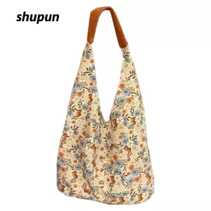 Túi đựng sức chứa lớn SHUPUN, Túi in hoa cổ điển cỡ lớn bằng vải canvas, Túi xách vải dễ thương