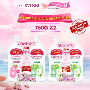 Bộ đôi sữa tắm trắng da Gervenne Kiwi Bạch Trà và Dâu Tây Lily Hồng (750g x 2)