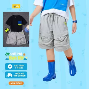 Quần short gió cho bé trai YODY quần đùi túi hộp rộng chất gió nhăn nhẹ BTJT25S044